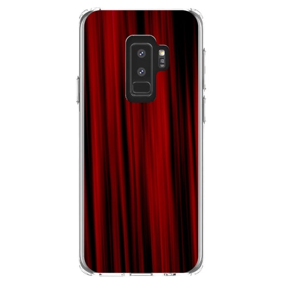 DistinctInk Clear Shockproof Hybrid Case for Samsung Galaxy S9+ PLUS (6.2" Screen) - TPU Bumper, Acrylic Back, Tempered Glass Screen Protector - Bright Red Curtains