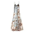 thumbnail image 4 of Femmes Robes d'Été Sans Manches V Cou Imprimé Maxi Robe d'Été Casual Sundress Plage Vacances Partie Cami Tank Robe Partie Longue Robe Sling, 4 of 5