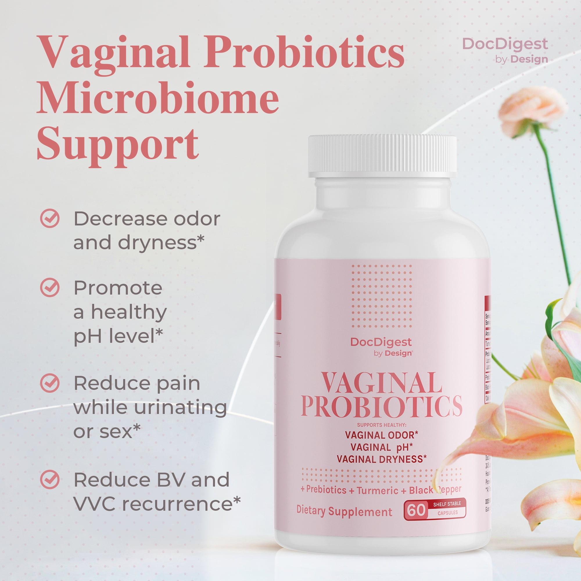 Vaginal Probiotics-Vaginal Odor & Dryness Treatment Probiotic- Women once Daily Capsules- DocDigest by Design