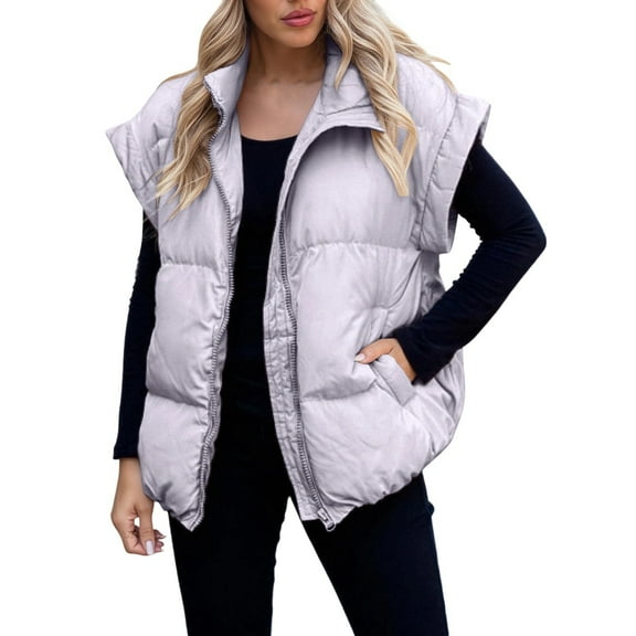 jtjvou Women Winter Oversized Puffer Vest Quilted Lightweight Stand Collar Sleeveless Padded Puffy Jackets Coat with Pockets Blue L