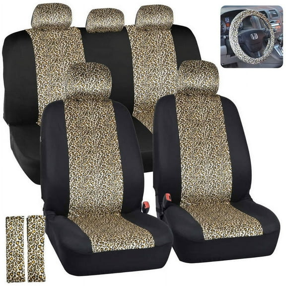 BDK Zebra Print Car Seat Covers Two Tone Zebra Accent on Black, 9pc, Full Set