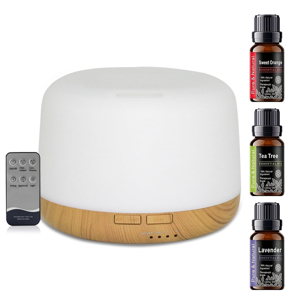 500ml Ultrasonic Essential Oil Diffuser & Humidifier with Remote, Auto-Off Timer, 7 Color Changing Night Light for Home, Office, Yoga
