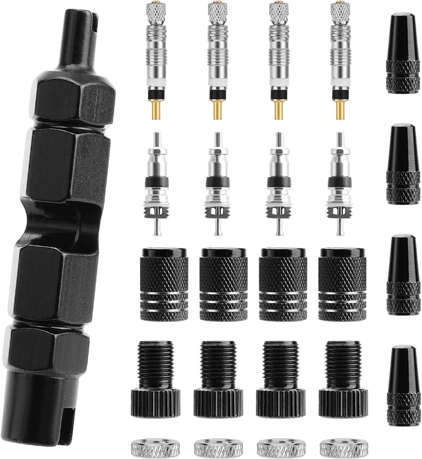 25pcs Bike Valve Core Tool Set Presta to Schrader Valve Adapter, Rim