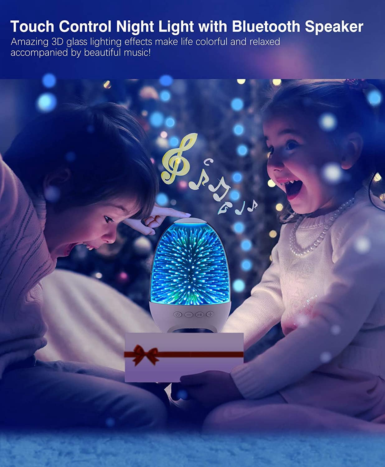 Night Light Bluetooth Speaker, 3D Glass Touch Control Bedside Table Lamp 7-Color LED Portable Wireless Speakers, Rechargeable Table Lamp, Best Gift for Adult, Teens, Kids, Boys and Girls