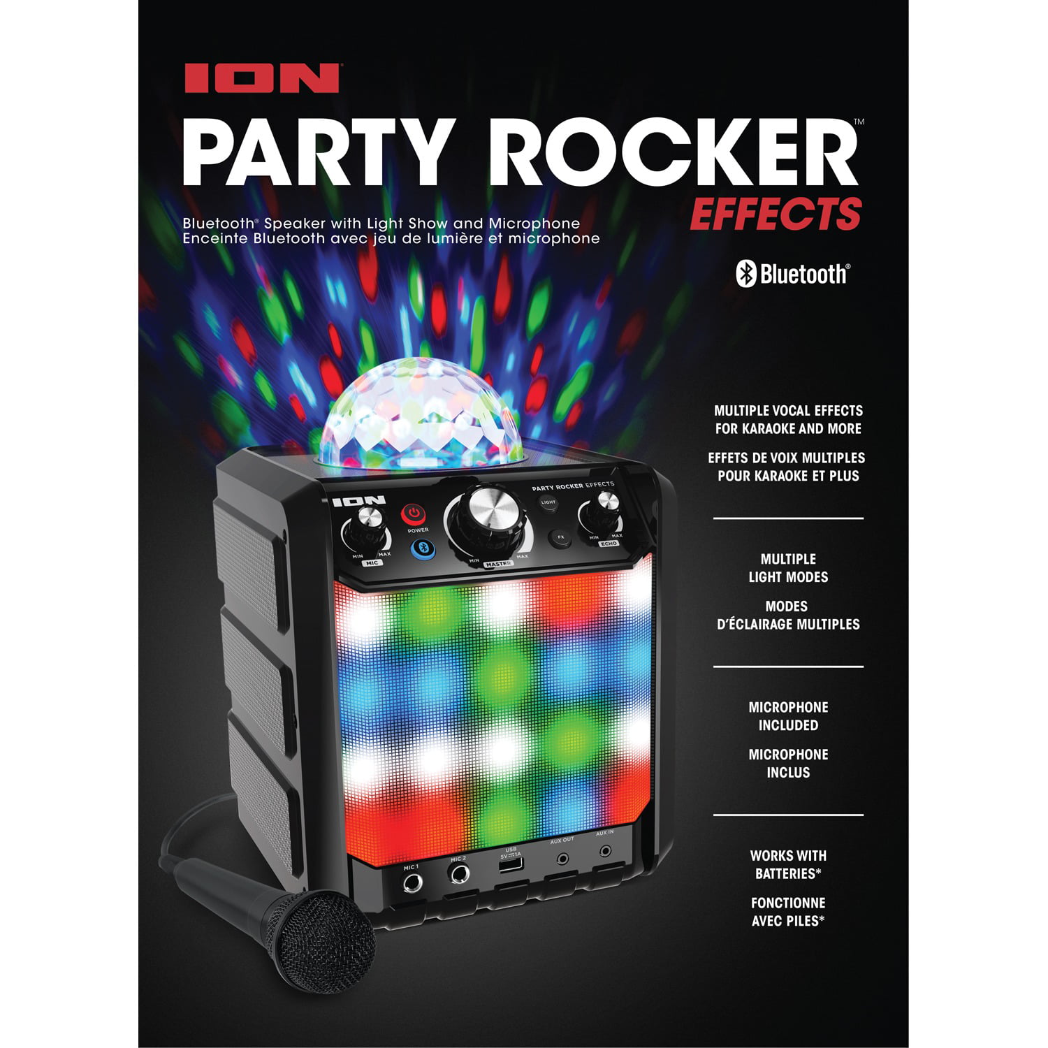ION Audio Party Rocker Effects Black - Bluetooth Speaker with 