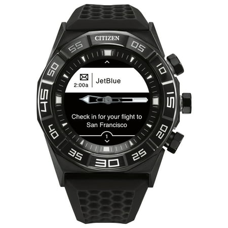 Citizen - CZ Smart 44mm Black IP Stainless Steel Case Hybrid Heart Rate Smartwatch with Silicone Strap - Black