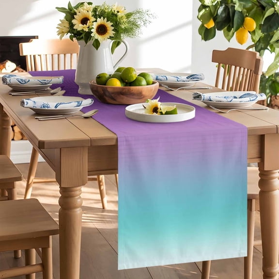 Turquoise Purple Table Runner, Stripe Gradient Washable Kitchen Table Runners Dress Scarves for Dining Table Decorations Party/Restaurant/Indoor Outdoor Use, 18x72in
