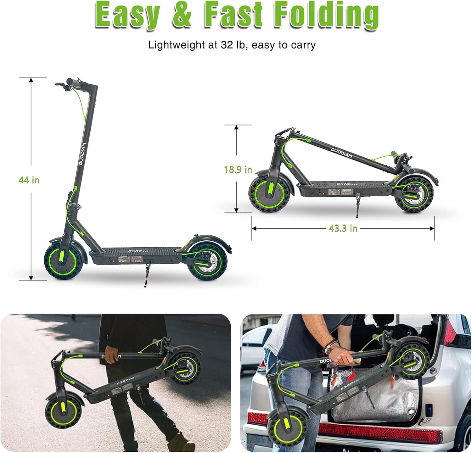 Electric Scooter for Adults,10" Tires ,19 mph, 20 Miles Range,Rear Suspension, Portable Folding E Scooter with Dual Braking System for Adult and Teens