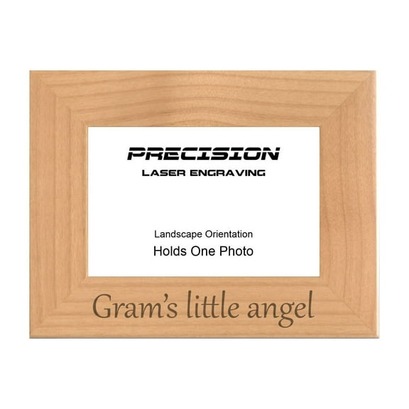 PrecisionNC Gift for Grandma Gram's little angel Grandchild Engraved Natural Wood Picture Frame 4x6 Landscape
