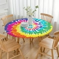 thumbnail image 3 of Colorful Tie Dye Pattern Round Fitted Tablecloth with Elastic Edge,Dining Table Cover Waterproof,Outdoor Round Tablecloth for Camping,Dining,Indoor and Outdoor, 3 of 7