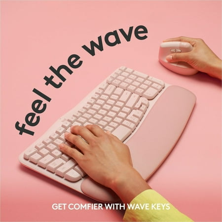 Logitech - Wave Keys Ergonomic Wireless Keyboard for Windows/Mac with Integrated Palm-rest - Rose
