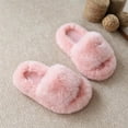 thumbnail image 5 of Kids Fluffy Slide Sandals Wide Fuzzy Strap Slippers Thick Platform Sole Comfortable Open Toe House Shoes Non Indoor Outdoor Footwear for Girls Boys, 5 of 5