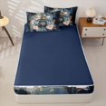 thumbnail image 4 of Castle Fairy Vintage Bow Perfume Print Zipper Twin Comforter Sets with Fitted Sheet and 2 Pillowcases,Watercolor Floral Pattern Zipper Bedding Set,Blue Gold,Navy Blue Reversible,4-Piece, 4 of 6