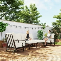 Outsunny 5 Piece Patio Furniture Set with 2 Rocking Chairs, 3-Seat Sofa, and 2 Ottomans for Garden, Lawn, Deck, Backyard, Beige