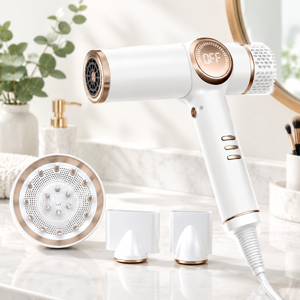 White Ionic Hair Dryer with Diffuser – Negative Ion Blow Dryer