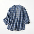 thumbnail image 2 of Fznquz Womens Tops Fall Winter Button Up Casual Shirt 2025 Plaid Blue Cotton Linen Women Tee Shirts, 2 of 4