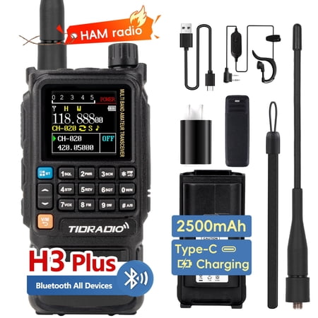 TIDRADIO TD-H3 Plus Ham Radio Handheld,Bluetooth-Headphone-connectable,Wireless Programming with 711 Antenna, 1Pack