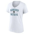 thumbnail image 2 of Women's White Minnesota United FC Victory Arch Logo V-Neck T-Shirt, 2 of 3