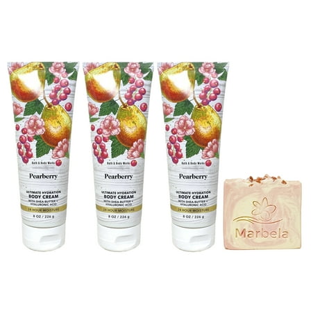 Bath & Body Works Pearberry 3 Pack Body Cream Bundle with a Himalayan Salts Springs Bar Soap - Full Size