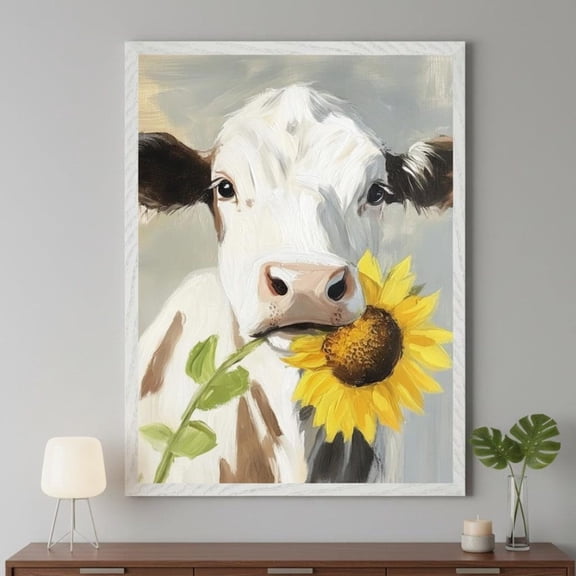 Cow Farmhouse Sunflower Wall Art Rustic Animal Nursery Decor Country Kitchen Unframed Paper Print