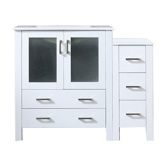 Volez 42 in W White Single Bath Vanity with Side Cabinet, and White Ceramic Top