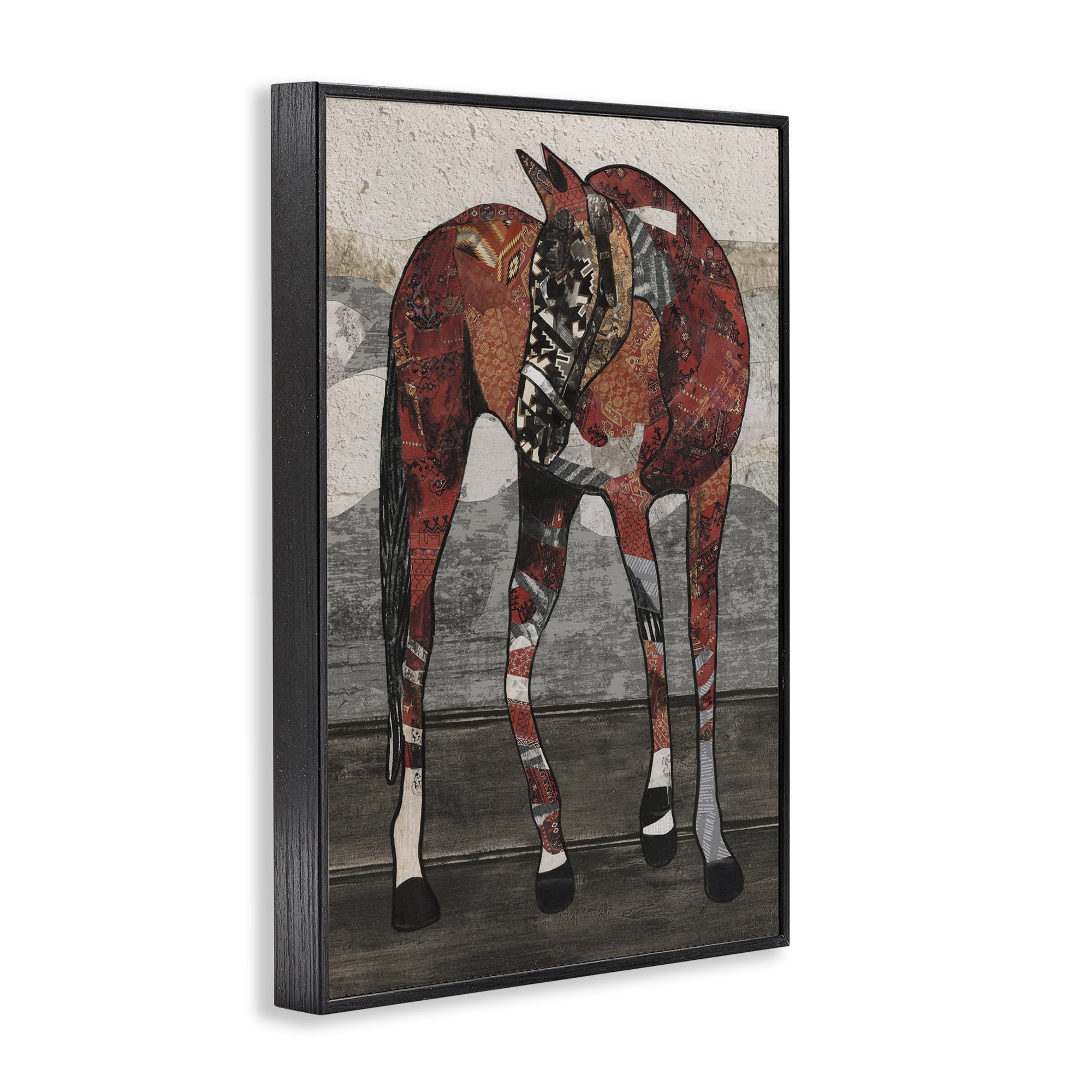 Stupell Industries Horse with Geometric Patterns Animals & Insects Painting Black Framed Art Print Wall Art, 12 x 18