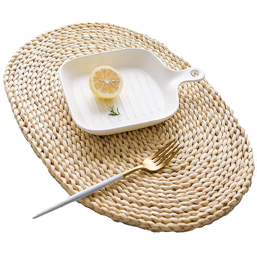 Oval Round Straw Weave Corn Bran Rattan Handmade Natural Placemat Pad Dining Mat