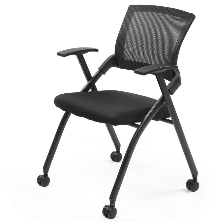 Ktaxon Folding Office Chair Conference Room Chair Stackable Side Chair with Wheels and Adjustable Armrest For Home Meeting Furniture 2 Pack Black