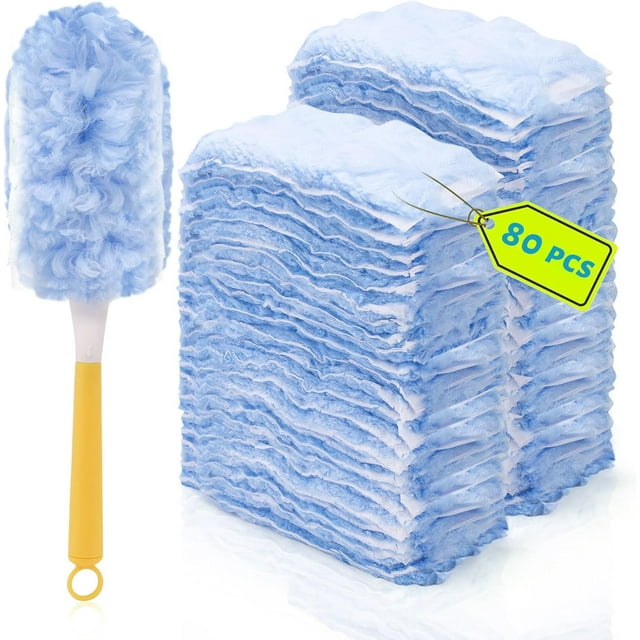 80PCS Dusters Refills, 360°Duster Refill with Handle, Disposable Dusters for Cleaning, Household Cleaning Tools, Cleaning House Must Haves(Double-Edged,80pcs)