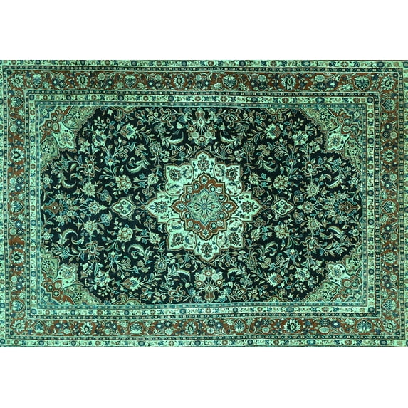 Ahgly Company Indoor Rectangle Medallion Turquoise Blue Traditional Area Rugs, 7' x 9'