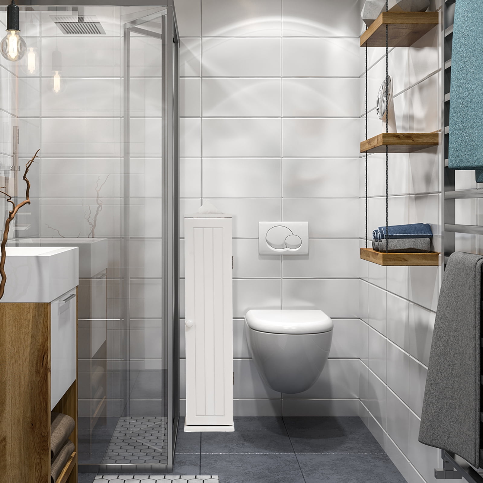 Giantex Small Bathroom Storage Cabinet, Free Standing Toilet Paper Holder, Storage Organizers Stand for Small Space & Corner