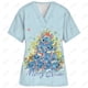 thumbnail image 3 of Blusa de uniforme de trabajo con cuello en V y cordón de manga corta con estampado de dibujos animados de Disney Stitch para mujer, 3 of 5