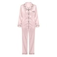 thumbnail image 6 of Bramtres Pajama Sets for Women 2 Piece Silk Pajamas Silk Like Pajamas Long Sleeve Set Two Piece Sleepwear Button Down Nightwear Loungewear Sets Satin Pajama Set Womens Pajama Sets Pink L, 6 of 6