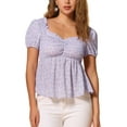 thumbnail image 1 of Blusa Floral de Manga Corta Puff INSPIRE CHIC para Mujer con Cuello Corazón y Volantes Peplum en Color Púrpura Claro Talla L, 1 of 6
