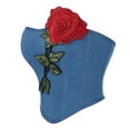 thumbnail image 3 of Xfvqtps Corsets for Women Back Straps Lace up Flower Embroidery Denim Boned Overbust Corset Bustier Shapewear Blue, 3 of 8