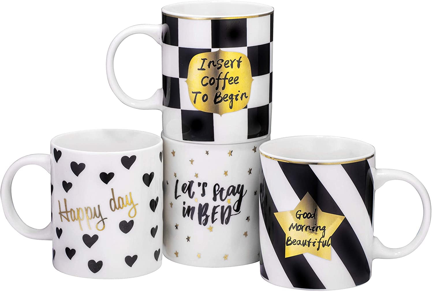 Valentine Day Gifts Best Gift Idea Blue Bruntmor Set of 4 Ceramic Mugs Love Inspirational Coffee Mug Set With Gold Decal Coffee/Tea Mug Set 11 oz 