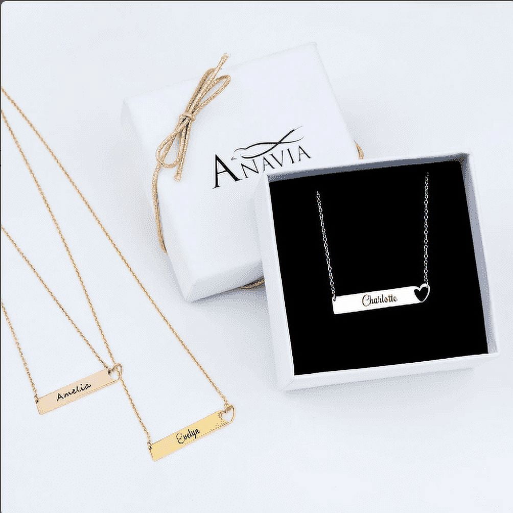 Gifts For Best Friend - Name Necklace Engraved - Bar Necklace with Heart - Stainless Steel Name Necklace - Gift for BFF