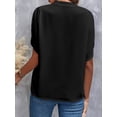 thumbnail image 2 of Solid Color Notch Neck Blouse, Casual Short Split Sleeve Blouse For Spring & Summer, Women's Clothing, 2 of 4