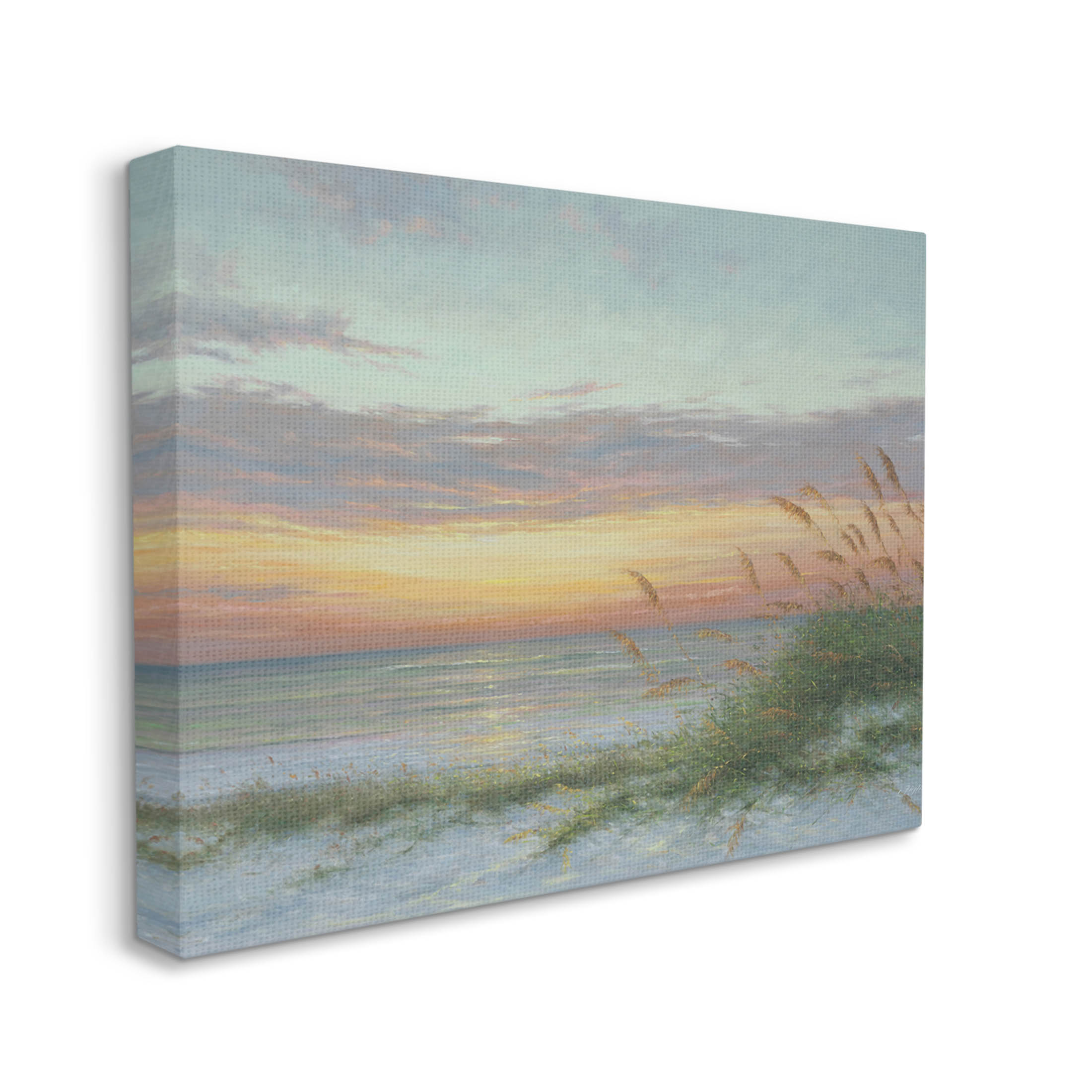 Coastal Beach Summer Sunset Landscape Painting Gallery Wrapped Canvas Print Wall Art