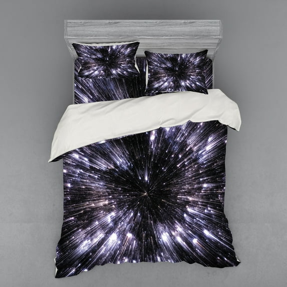 Ambesonne Galaxy Bedding Set 4 Pcs, Universe Space Travel, Queen, Violet Black White