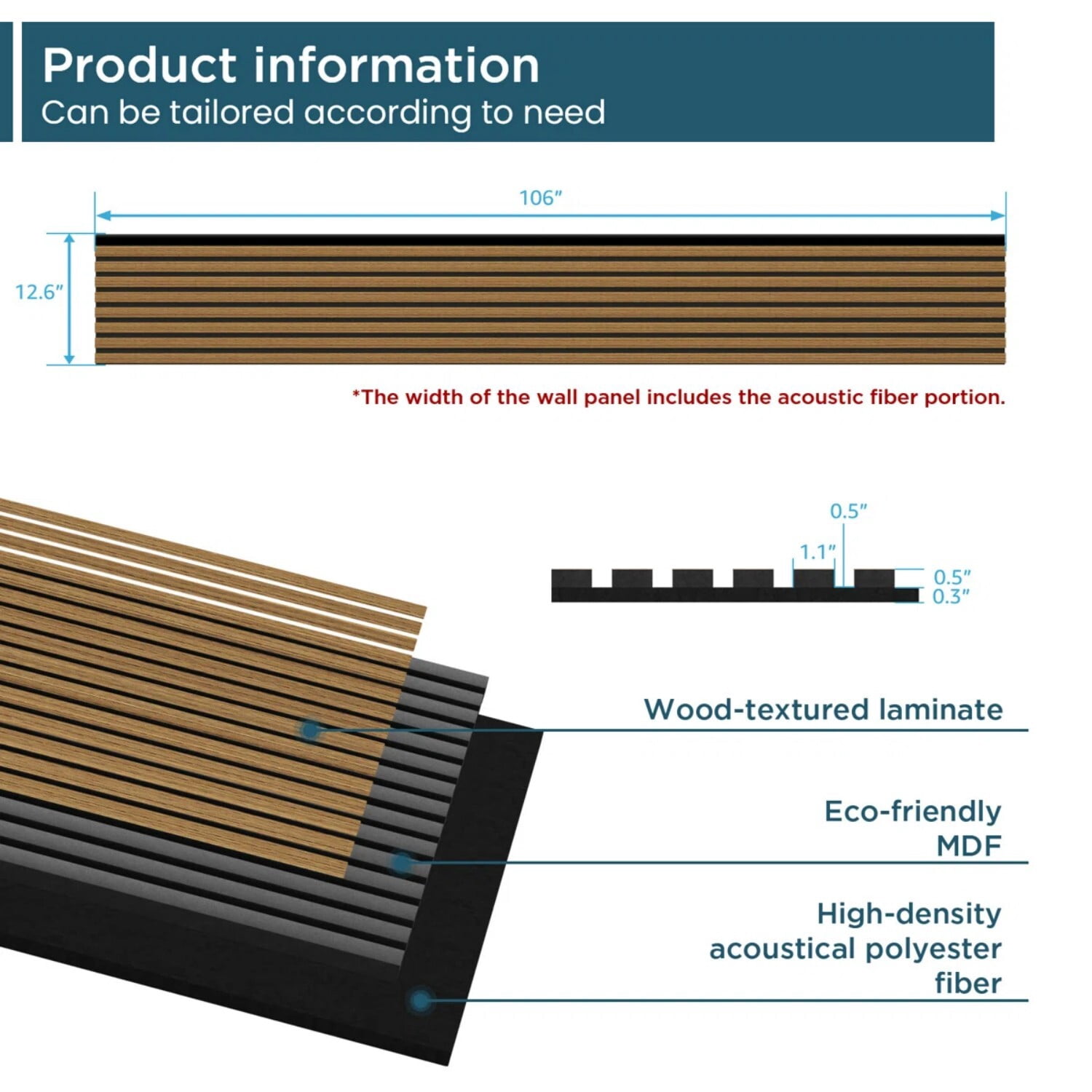 Plank & Hue 4Pcs 106"x12.6" Soundproof Wood Slat Panels Acoustic Wall and Ceiling Panels, Classic Oak