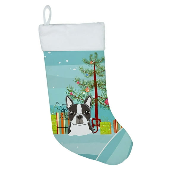 Christmas Tree and Boston Terrier Christmas Stocking