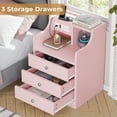 thumbnail image 4 of Pink Nightstand with Charging Station, Night Stands with Hutch and 3 Drawers, Bedroom End Table Bedside Table with 2 USB Ports & 2 Outlets, 4 of 10