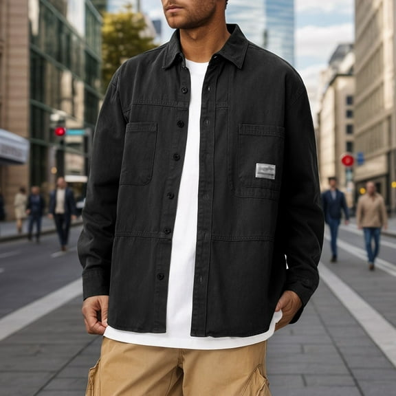 ZZHZGZ Late July Mens Clothing Men's Loose fit Casual Work Jacket with A Shirt Style Long Sleeved for Spring and Autumn Wear 4Th of July Mens Big Tall T Shirts Xl