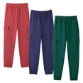 thumbnail image 4 of HILEELANG 3-Pack Boys' Sweatpants 5-15 Years Deep Blue/Rust Red/Dark Green Cotton Blend Kids Fall Winter Joggers 5-6T, 4 of 9