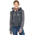 thumbnail image 2 of SKYLINEWEARS Women Hooded Denim Jacket Long Sleeve Layered Drawstring Hoodie Washed Jean Jacket, 2 of 7