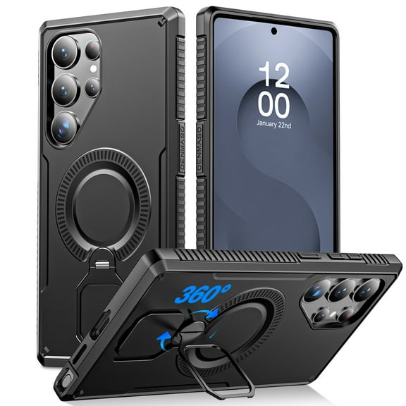 Oupeigar For Samsung Galaxy S25 Ultra Phone Case,With 360°Spin Stand, With Kickstand,Fit for Magsafe,Military Grade Protection,Shockproof Case-Black