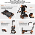 thumbnail image 3 of 330 lb folding hand truck heavy duty搬运, convertible four wheel and two wheel hand truck, with telescoping handle, for moving office cart (orange), 3 of 4
