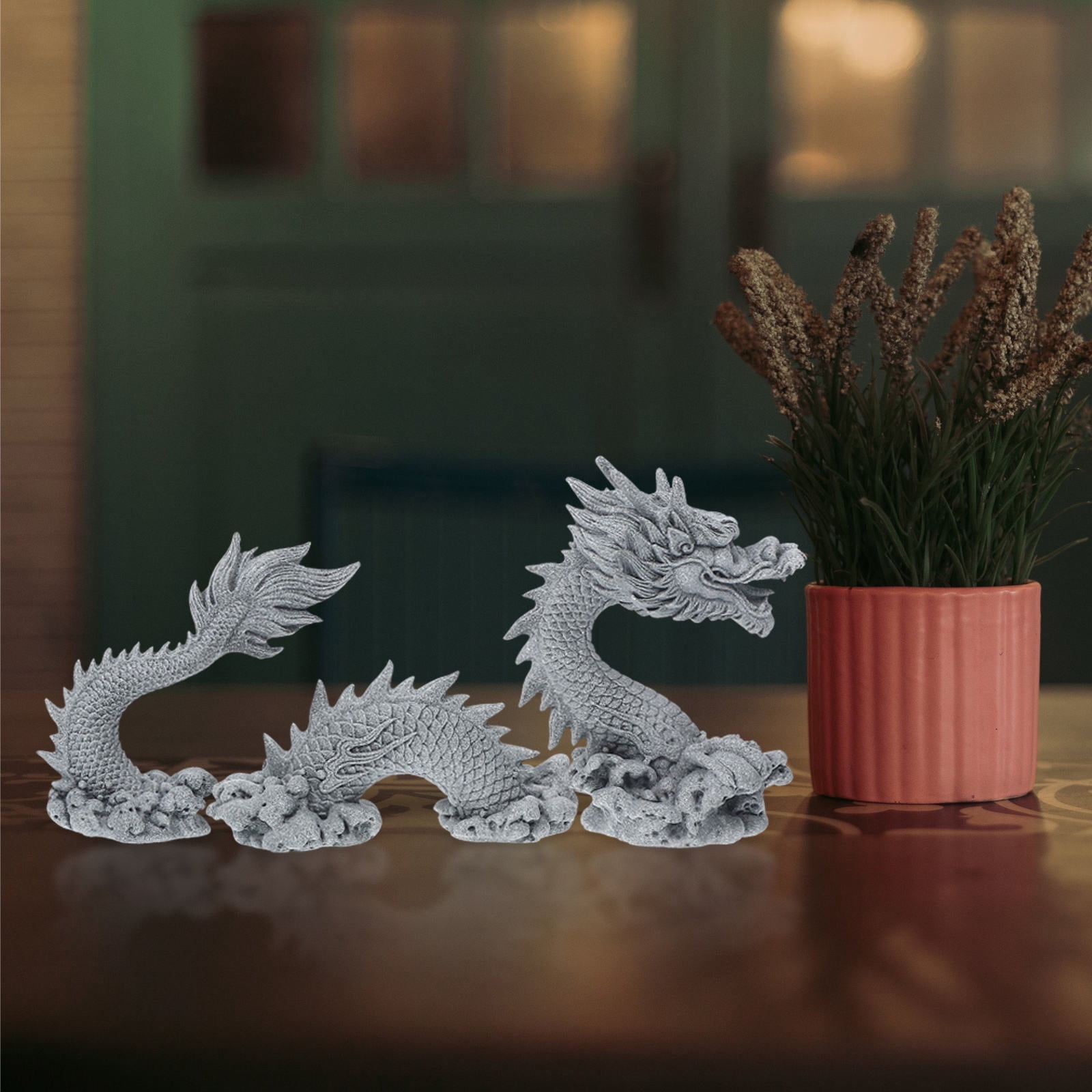 Clispeed Grey Sandstone Chinese Dragon Figurine Unique Indoor Decorative Art Sculpture for Home and Office Display