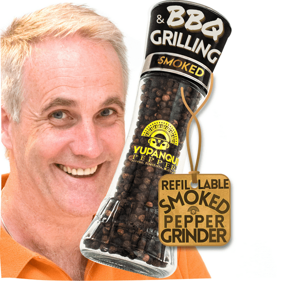 Yupanqui Smoked Pepper Grinder for Cooking BBQ 3.5oz, Pure Natural Flavor SMOKED PEPPERCORNS Organic